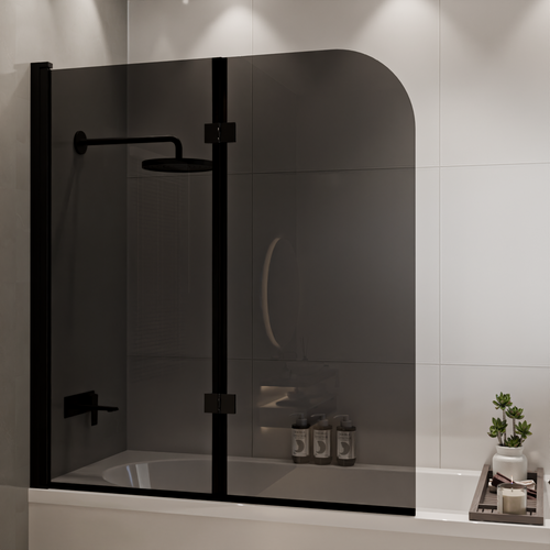 LOMAZOO badwand Caracas - 2 delig - draaibaar - anti kalk nano coating - rookglas - zwart - 120 x 140 cm