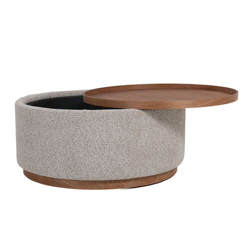 DÉJA Living Salontafel Marcia – Rond – Met Opbergruimte – Essen Fineer – 83x83x40 cm – Taupe/Walnoot