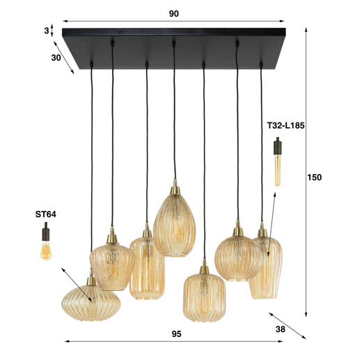 Giga Meubel Hanglamp Pattern Mix - Amber - 7-Lichts - 150x95x38cm - vtwonen shop