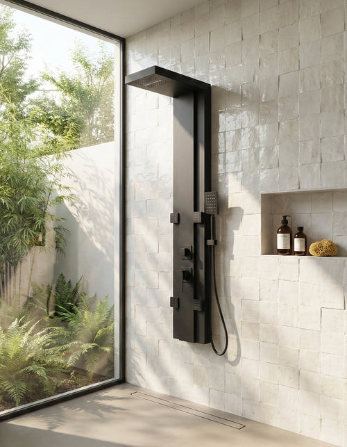 Badplaats Douchepaneel Arden 135 x 22 cm - Zwart - Aluminium Doucheset met Mengkraan en Douchekop