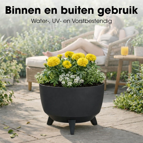 Mica Decorations Doppio Plantenbak op Poten - 20,5 x Ø40 cm - Plantenbakken voor Buiten - Bloembakken voor Balkon - Gerecycled Plastic - Antraciet