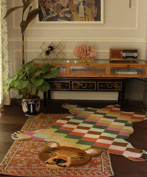 Doing Goods Archie Geruite Beer Vloerkleed - XL 240 x 165 x 2 cm - 100% wol