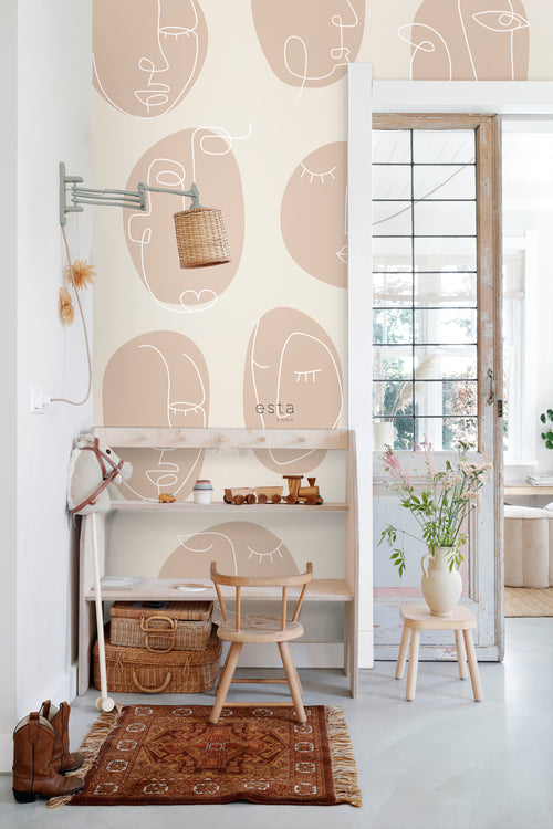 ESTAhome fotobehang line art gezichten beige - 200 x 279 cm - 159252
