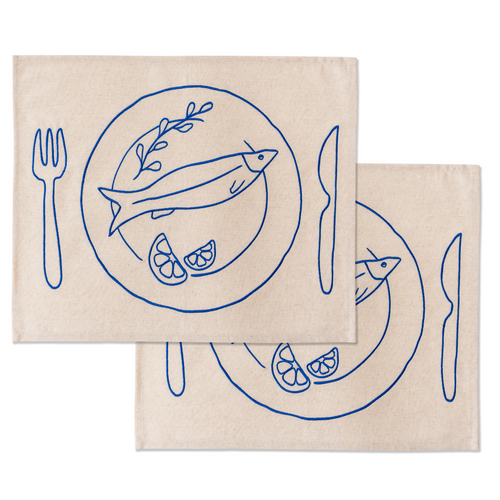 Kulu Club placemats bord met vis - linnenmix - beige - set van 2 - vtwonen shop