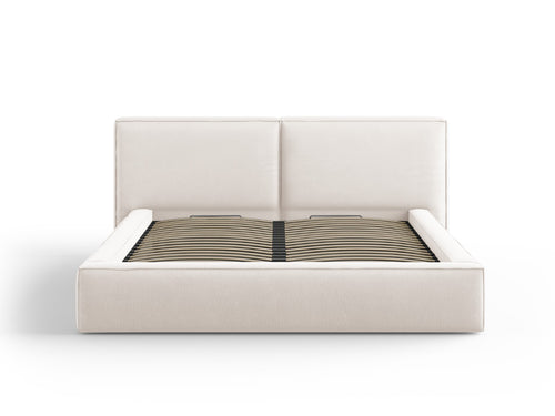 Cosmopolitan Design Opbergbed met dubbel hoofdbord Arendal 180x200cm, structurele stof, lichtbeige - 228x234x97.5cm