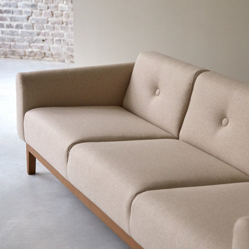 Tikamoon 3-zitsbank van massief eiken en ecru wol - Beige