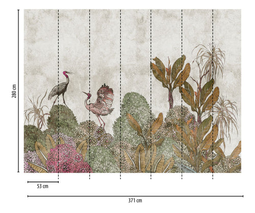 One Wall one Role fotobehang vogel groen, bruin, grijs, roze en beige - 371 x 280 cm - AS-382341