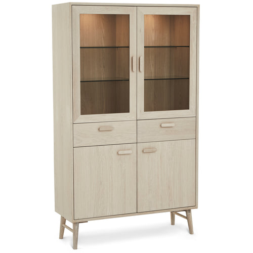 Furnhouse vitrinekast Porto - Witte olie - MDF, Eikenfineer, Glas - 40x110x187