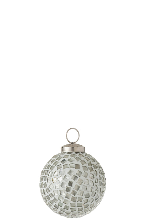 J-Line kerstbal Mozaiek - glas - wit/zilver - 4 stuks