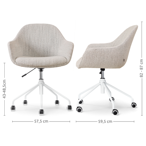 Nolon Nout-Mae Bureaustoel Beige Gemêleerd- Armleuning - Wit Onderstel - vtwonen shop
