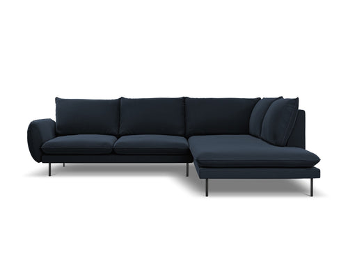 Cosmopolitan Design rechter hoekbank Vienna 6-zits, flueel, donkerblauw - 185x275x95cm