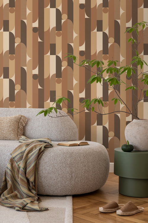 ESTAhome behang geometrische vormen bruin - 50 x 900 cm - 131063 - vtwonen shop