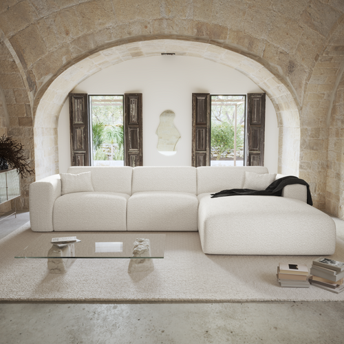 Sia Home - Rechte hoekbanken MYRA - Bouclette stof - Crème - 299cm - vtwonen shop