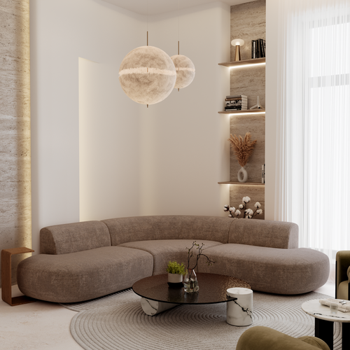 Premium Interiors - Hoekbank WONDER - gewaafd fluweel mol 90cm