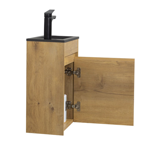 Badplaats Toiletmeubel Sinta 40 x 22 cm – Eiken – Fonteinmeubel met Zwarte Wastafel
