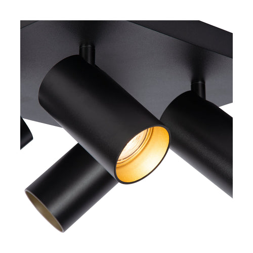 Atmooz plafondlamp Era 4 - zwart - goud binnenin - Ø 26 x H 12 cm - GU10