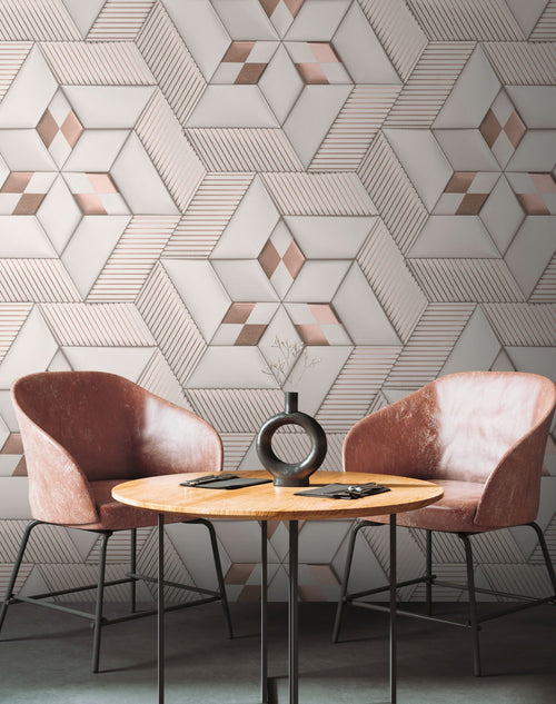 Livingwalls fotobehang 3D-motief wit, crème en bronze - 159 x 280 cm - AS-391782