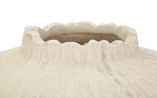 Creme kleurige magnesium vaas met textuur Ø 32x40 cm