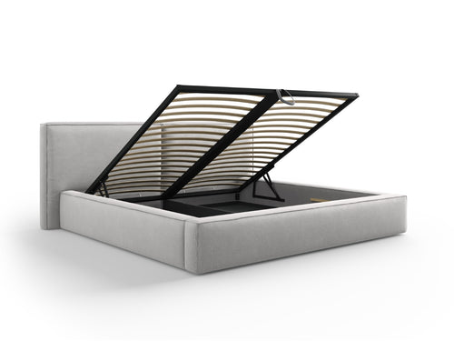 Cosmopolitan Design Opbergbed met dubbel hoofdbord Arendal 200x200cm, structurele stof, lichtgrijs - 228x251x97.5cm