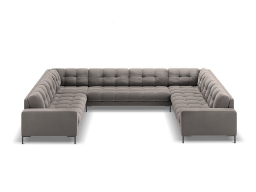 Cosmopolitan Design Panoramische bank Bali 9-zits, flueel, lichtgrijs - 256x327x75cm