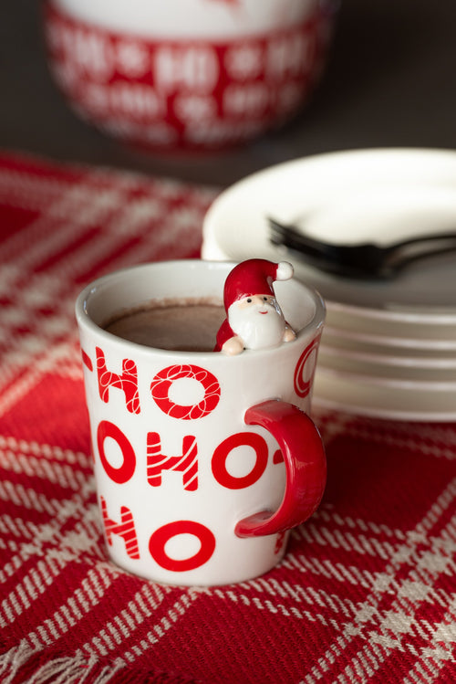 J-Line mok Kerstman Dolomiet - keramiek - rood/wit