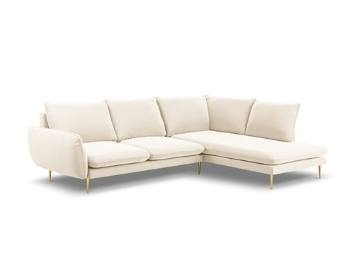 Cosmopolitan Design rechter hoekbank Vienna 6-zits, flueel, lichtbeige - 185x275x95cm