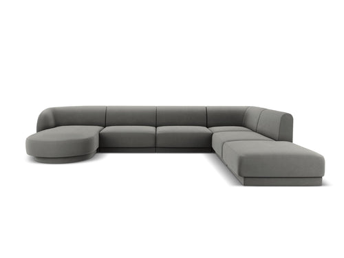 Micadoni Panoramische hoekbank rechts Miley 6-zits, flueel, lichtgrijs - 255x330x70cm