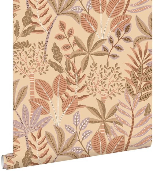 ESTAhome behang bladeren beige, terracotta roze en lila paars - 50 x 900 cm - 139679 - vtwonen shop