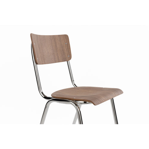 Zuiver Back to School Eetkamerstoelen  Walnoot/Chroom - Set van 4