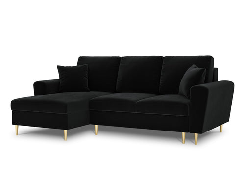 Cosmopolitan Design Uitklapbare hoekbank links met opbergdoos Kyoto 4-zits, flueel, zwart - 145x241x88cm