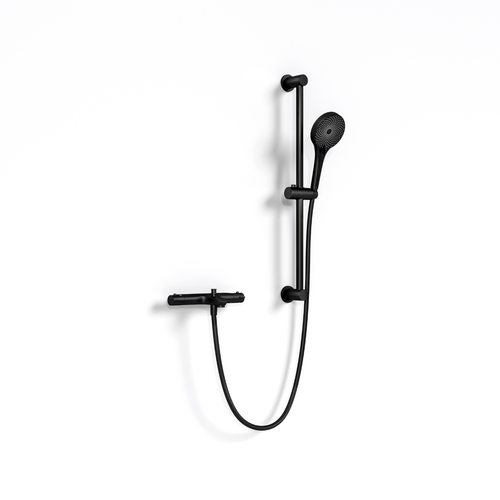 LOMAZOO thermostatische badkraanset Sorin - met handdouche - zwart - h.o.h. 15 cm