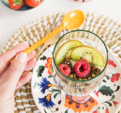 Return to Sender Lepels 15 cm keramiek - rood en geel - Set van 4