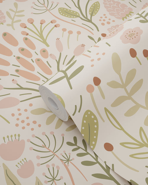 ESTAhome behang bladeren en bloemen olijfgroen en terracotta - 50 x 900 cm - 131390 - vtwonen shop