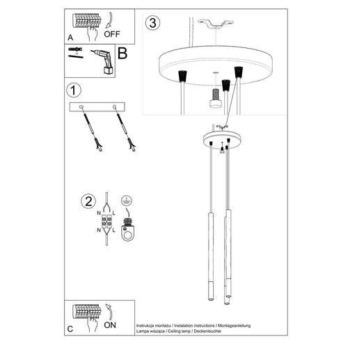 Sollux Lighting Hanglamp MOZAICA 3P zwart/chroom - 20x20x90cm