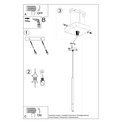 Sollux Lighting Hanglamp MOZAICA 1 zwart/chroom - 8x8x100cm