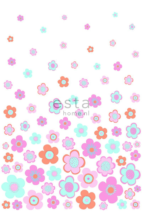 ESTAhome fotobehang vintage bloemen turquoise, roze en paars - 200 x 279 cm - 158709 - vtwonen shop