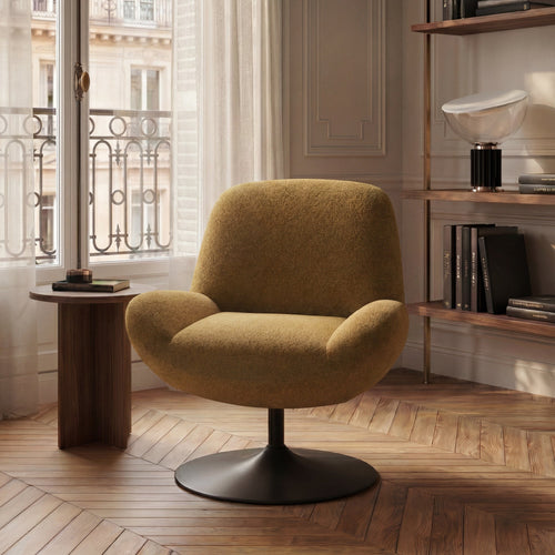 Premium Interiors - Draaistoel RETRO - krullend fluweel mosterd 71cm