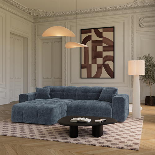 Premium Interiors - Hoekbank links COCOON - gewaafd fluweel minerale blauw 230cm