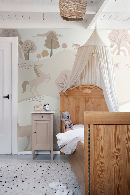 ESTAhome fotobehang unicorns beige en zacht roze - 200 x 279 cm - 159238 - vtwonen shop