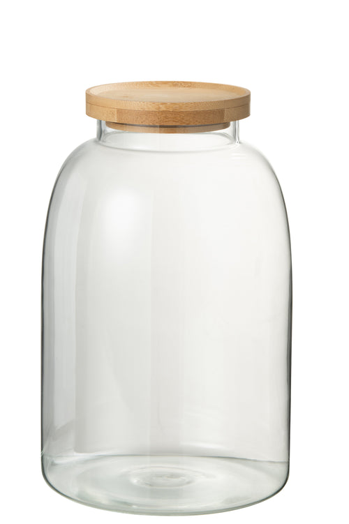 J-Line voorraadpot Tom - glas/bamboe - transparant/naturel - large