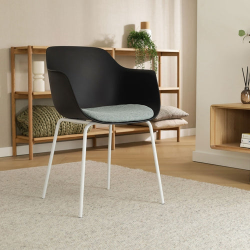 Nolon Nora-Liz Eetkamerstoel Zwart - Zacht Groen Kussen - Witte Poten - vtwonen shop