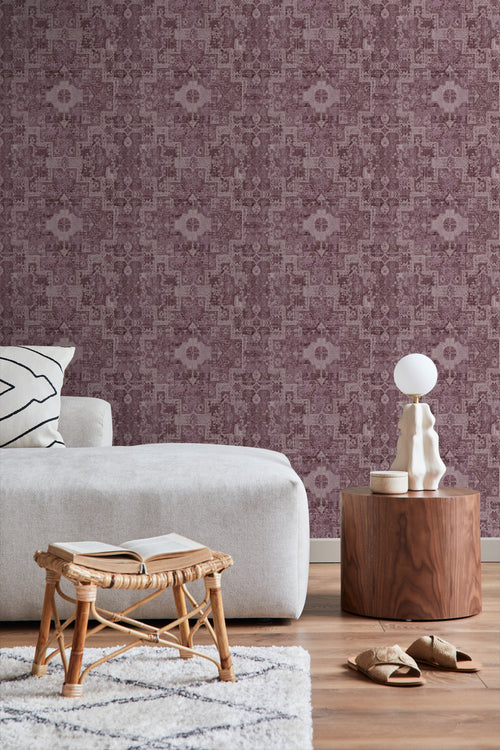 ESTAhome behang oosters kelim tapijt donker paars - 50 x 900 cm - 131362 - vtwonen shop