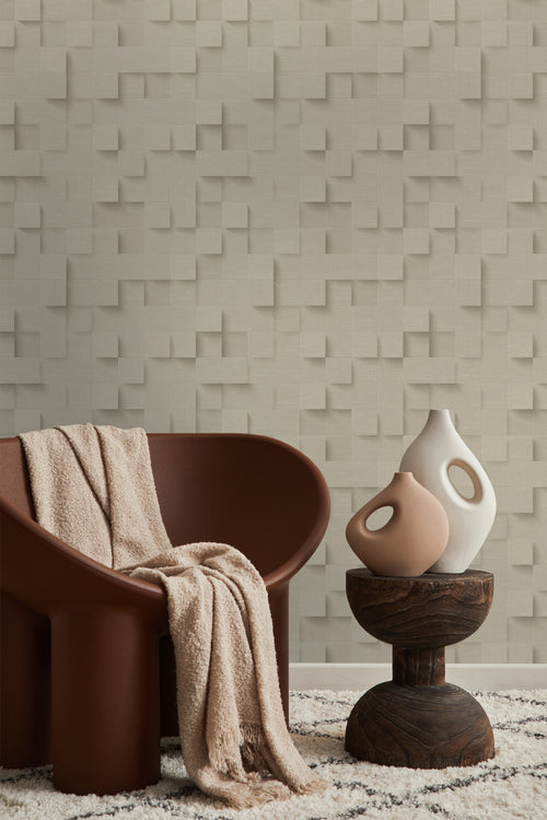 Origin Wallcoverings behang 3D kubussen beige - 50 x 900 cm - 347897 - vtwonen shop