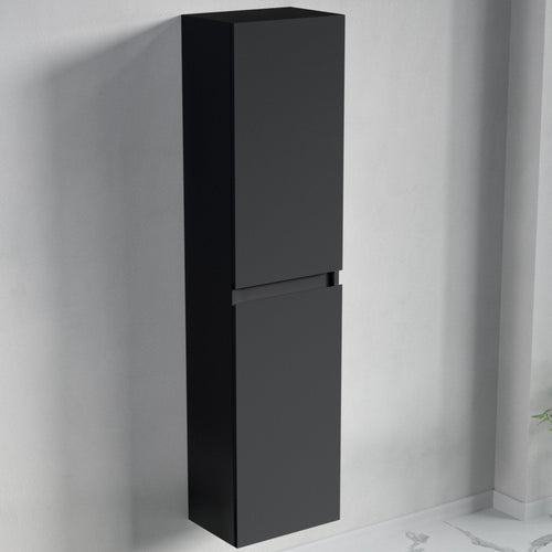 LOMAZOO badmeubelset Avalon - met hoge kast & zwarte wastafel - mat zwart - 60 cm
