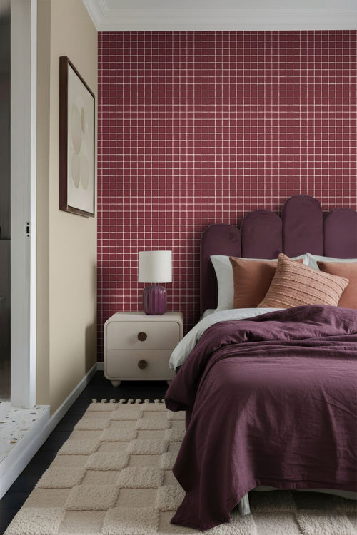 ESTAhome behang geblokt motief bordeaux rood - 50 x 900 cm - 131932