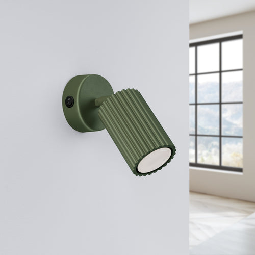 Sollux Lighting Wandlamp KARBON olijfgroen met schakelaar - 8x8x16cm