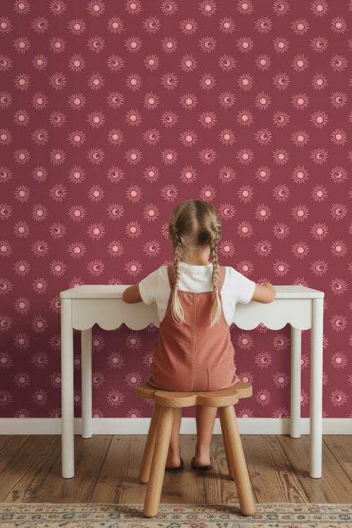 ESTAhome behang zonnetjes donker rood - 50 x 900 cm - 131777