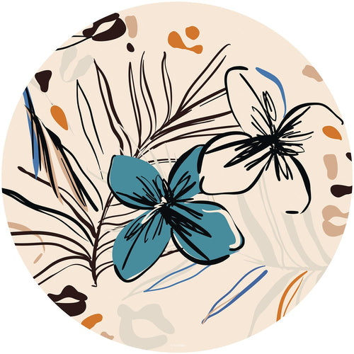 Sanders & Sanders zelfklevende behangcirkel bloemmotief beige, blauw en oranje - Ø 70 cm - 601284