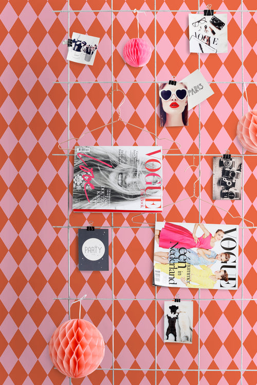 ESTAhome behang ruiten oranje en roze - 50 x 900 cm - 131602 - vtwonen shop