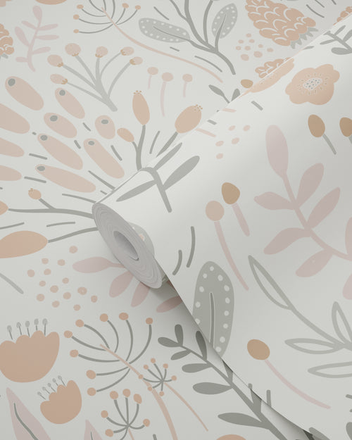 ESTAhome behang bladeren en bloemen lichtblauw en terracotta - 50 x 900 cm - 131387 - vtwonen shop